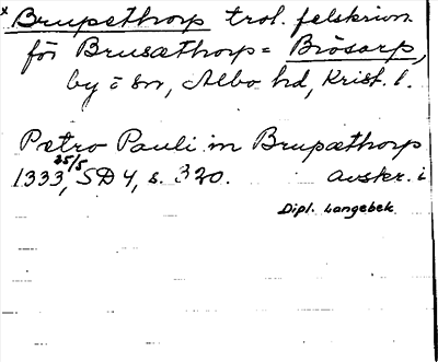 Bild på arkivkortet för arkivposten *Brupethorp = Brösarp?