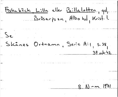 Bild på arkivkortet för arkivposten Fiskabäck, Lilla eller Billalotten