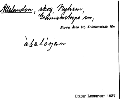 Bild på arkivkortet för arkivposten Allelunden