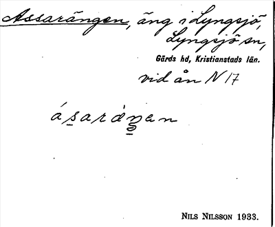 Bild på arkivkortet för arkivposten Assarängen