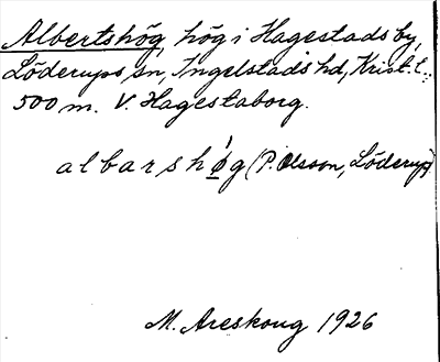 Bild på arkivkortet för arkivposten Albertshög