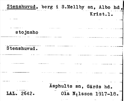 Bild på arkivkortet för arkivposten Stenshuvud