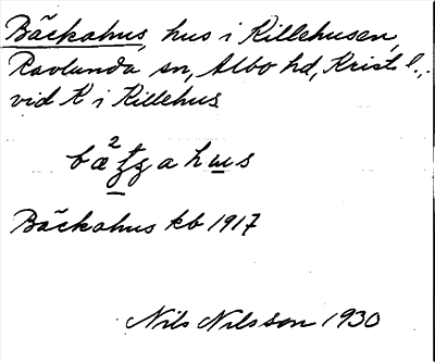 Bild på arkivkortet för arkivposten Bäckahus