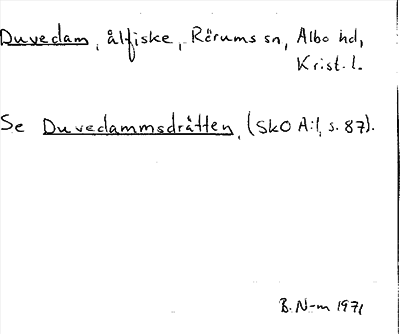 Bild på arkivkortet för arkivposten Duvedam, se Duvedammsdrätten