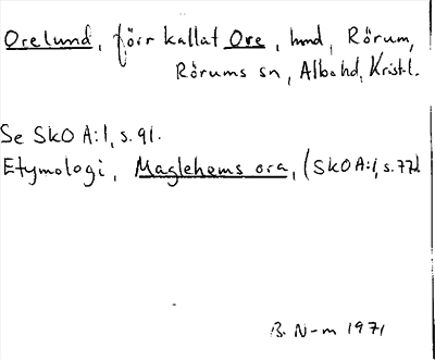 Bild på arkivkortet för arkivposten Orelund, förr kallat Ore