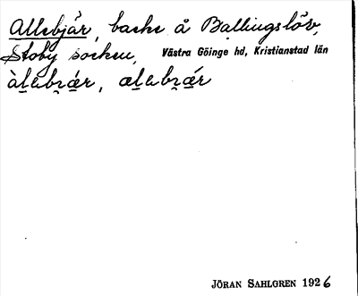 Bild på arkivkortet för arkivposten Allebjär