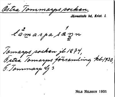 Bild på arkivkortet för arkivposten Östra Tommarps socken