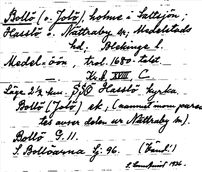 Bild på arkivkortet för arkivposten Bollö (o. Jolö)