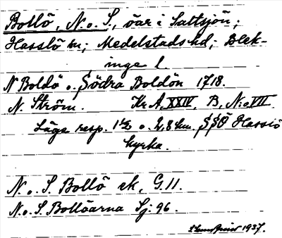 Bild på arkivkortet för arkivposten Bollö, N. o. S.