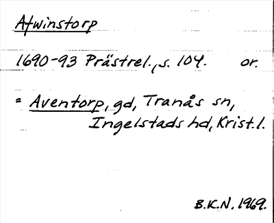 Bild på arkivkortet för arkivposten Afwinstorp = Aventorp