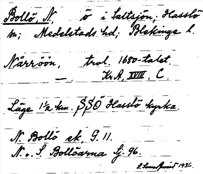 Bild på arkivkortet för arkivposten Bollö, N.