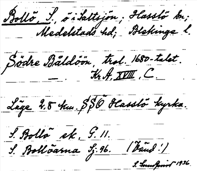 Bild på arkivkortet för arkivposten Bollö, S.