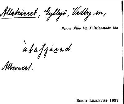 Bild på arkivkortet för arkivposten Allekärret