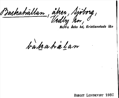 Bild på arkivkortet för arkivposten Backahällan