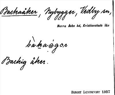 Bild på arkivkortet för arkivposten Backaåker