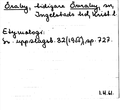 Bild på arkivkortet för arkivposten Öraby, förr Övraby