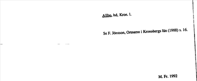 Bild på arkivkortet för arkivposten Allbo
