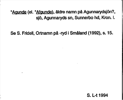 Bild på arkivkortet för arkivposten *Agunde (el. *Afgunde)