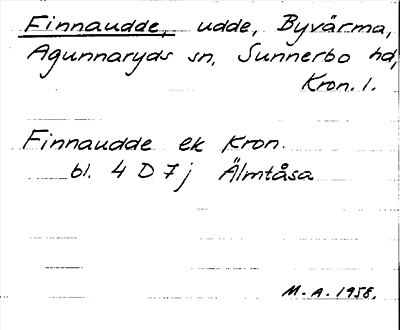 Bild på arkivkortet för arkivposten Finnaudde