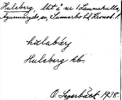 Bild på arkivkortet för arkivposten Huleberg