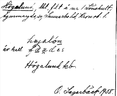 Bild på arkivkortet för arkivposten Högelund