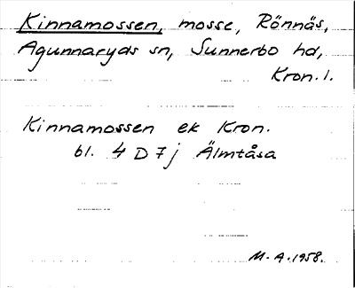 Bild på arkivkortet för arkivposten Kinnamossen