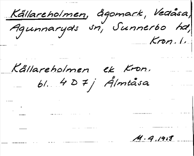 Bild på arkivkortet för arkivposten Källareholmen