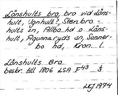 Bild på arkivkortet för arkivposten Lönshults bro