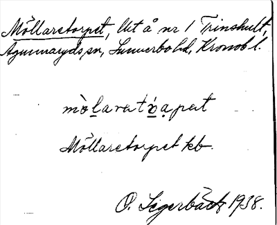 Bild på arkivkortet för arkivposten Möllaretorpet