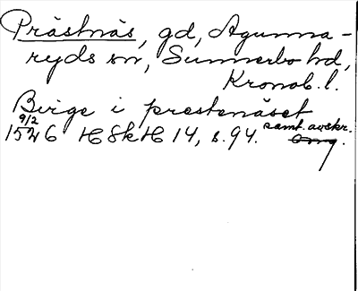 Bild på arkivkortet för arkivposten Prästnäs