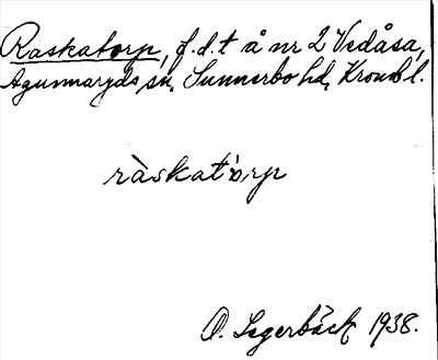 Bild på arkivkortet för arkivposten Raskatorp