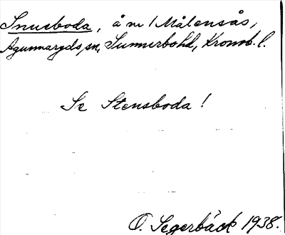 Bild på arkivkortet för arkivposten Snueboda