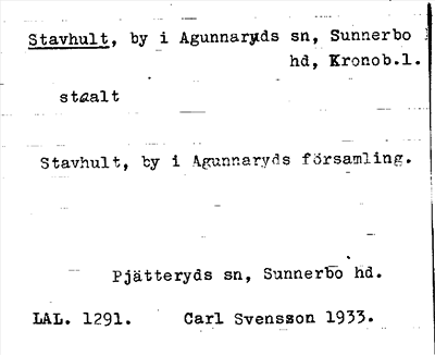 Bild på arkivkortet för arkivposten Stavhult