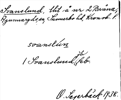 Bild på arkivkortet för arkivposten Svanslund