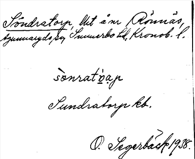 Bild på arkivkortet för arkivposten Söndratorp