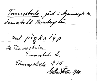 Bild på arkivkortet för arkivposten Tommesboda