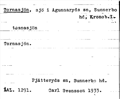 Bild på arkivkortet för arkivposten Tornasjön