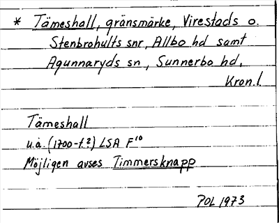 Bild på arkivkortet för arkivposten *Tämeshall