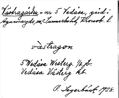 Bild på arkivkortet för arkivposten Västragården