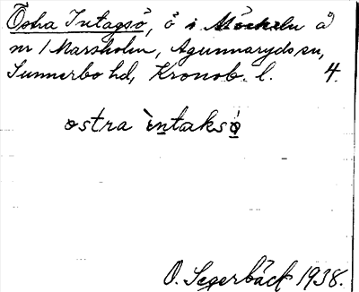 Bild på arkivkortet för arkivposten Östra Intagsö