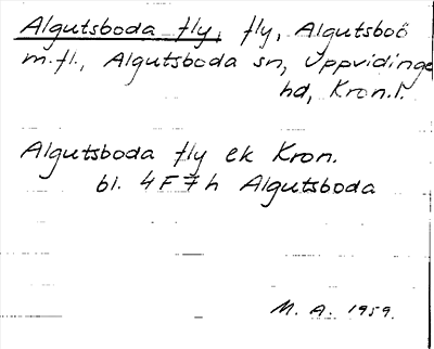Bild på arkivkortet för arkivposten Algutsboda fly
