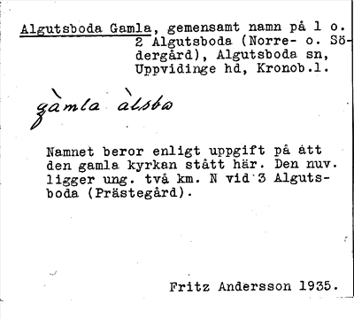 Bild på arkivkortet för arkivposten Algutsboda Gamla