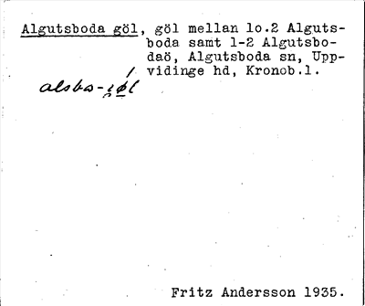 Bild på arkivkortet för arkivposten Algutsboda göl