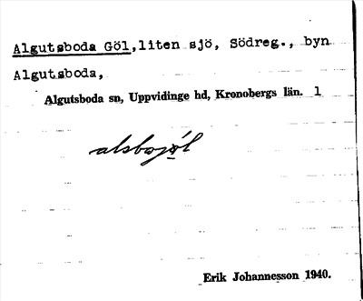 Bild på arkivkortet för arkivposten Algutsboda Göl