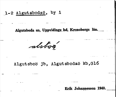 Bild på arkivkortet för arkivposten Algutsbodaö