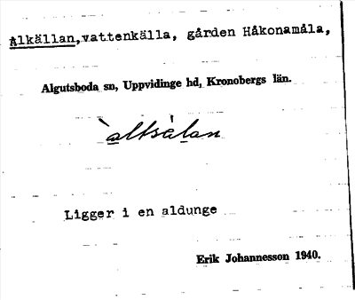 Bild på arkivkortet för arkivposten Alkällan