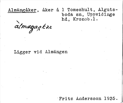 Bild på arkivkortet för arkivposten Almängåker