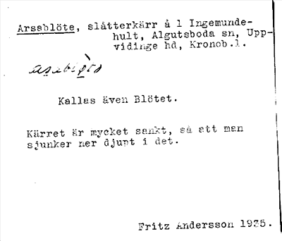 Bild på arkivkortet för arkivposten Arsablöte