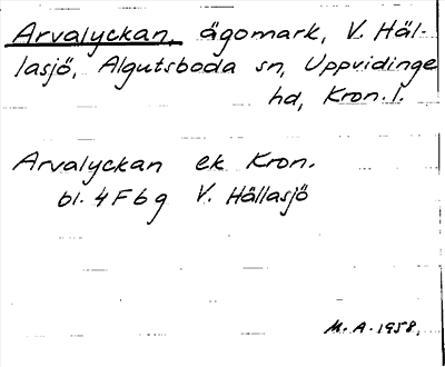 Bild på arkivkortet för arkivposten Arvalyckan