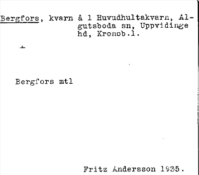 Bild på arkivkortet för arkivposten Bergfors